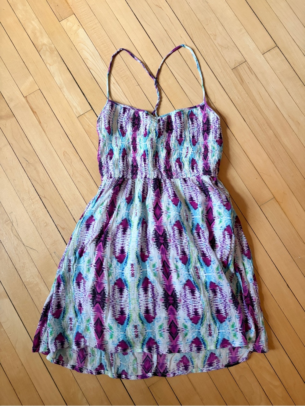Boho Print Spaghetti Strap Sundress in Teal & Purple